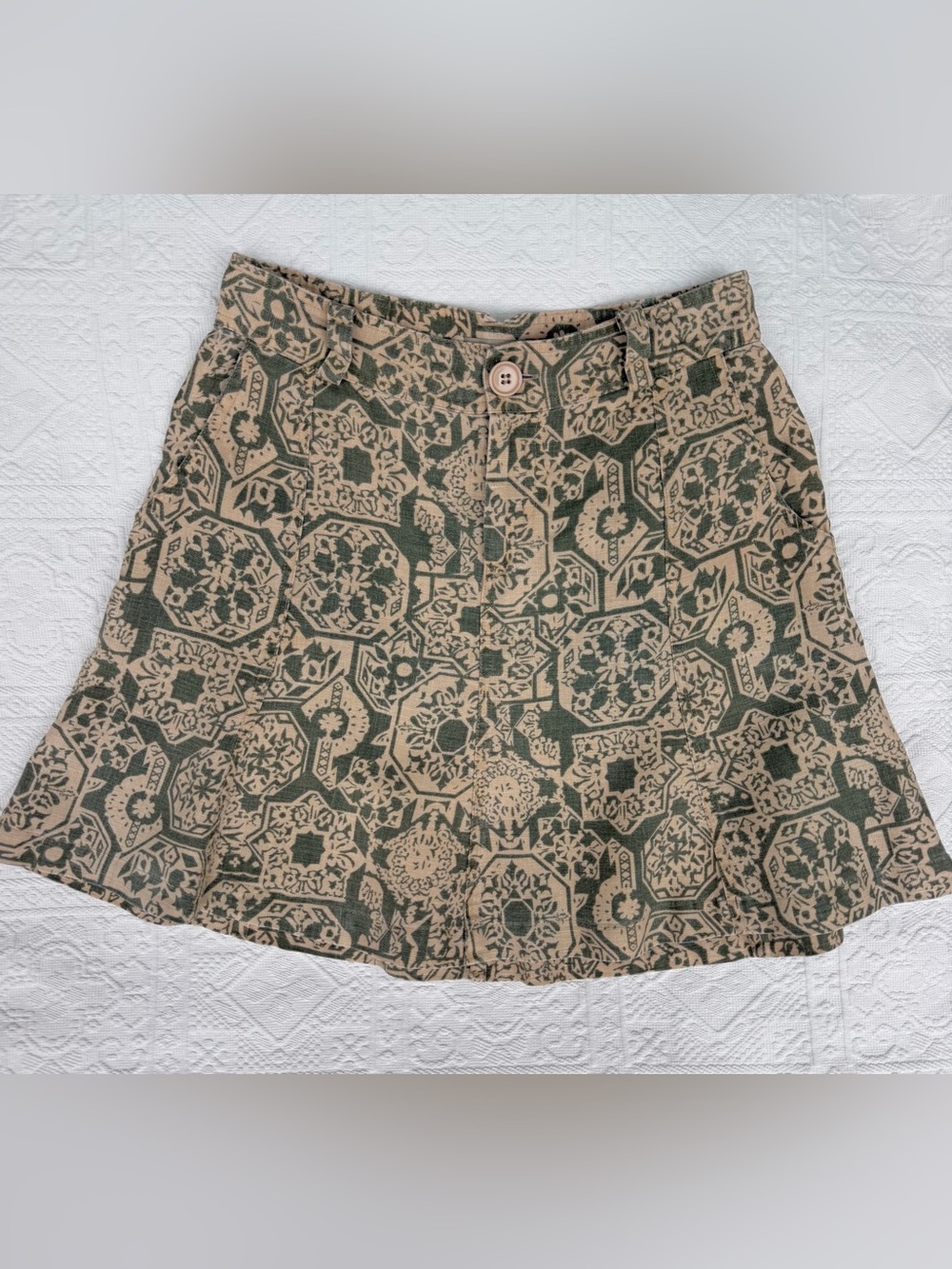 Linen Bohemian print A-line earth tones Skirt, size  6